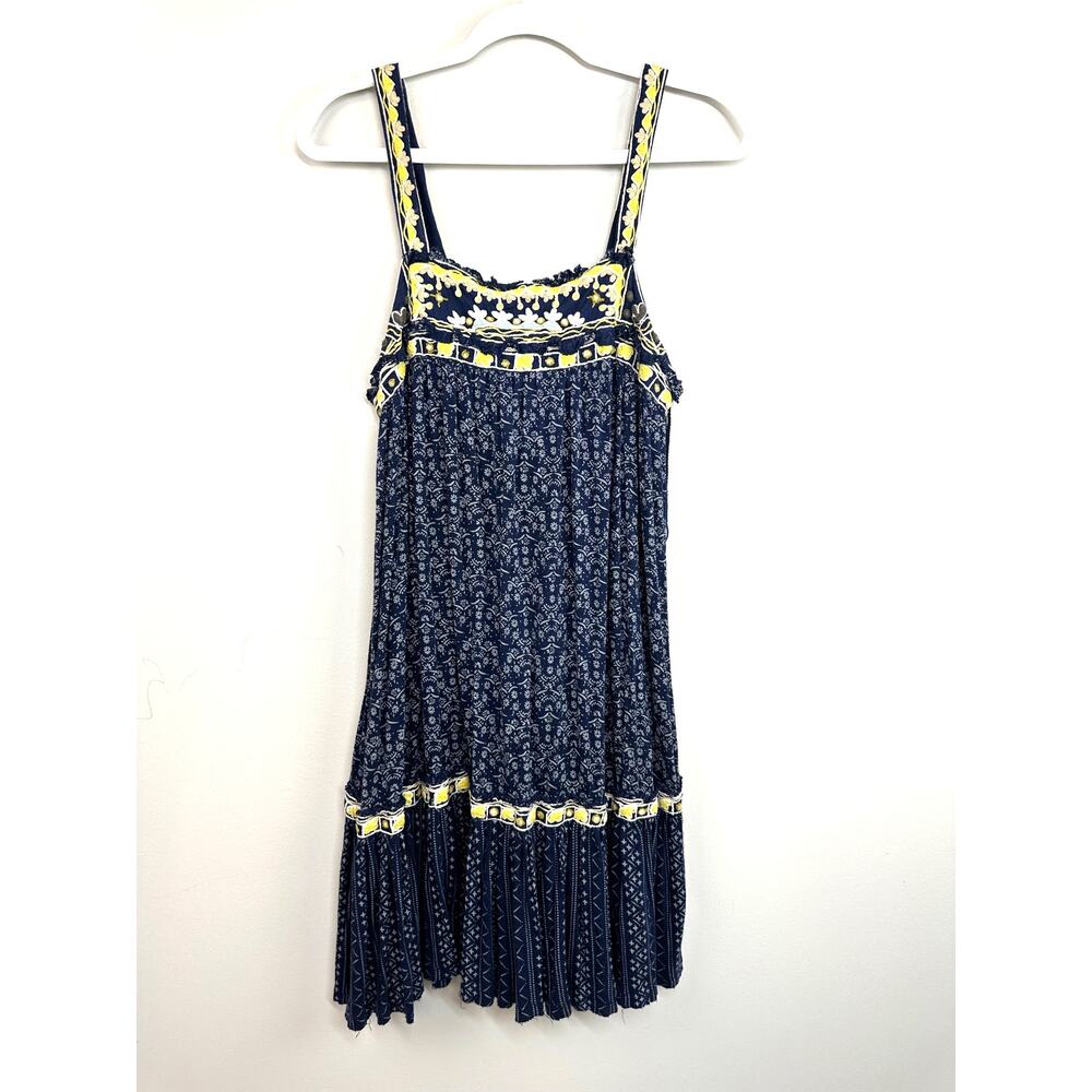 Free People Borderline Tank Mini Dress Medium Boho Embroidered Tunic Ruffle Hem - Picture 4 of 16